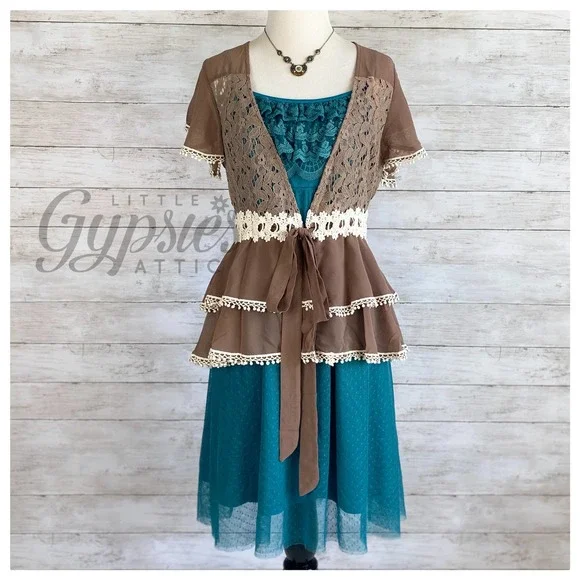 A'reve Teal Babydoll Tulle Tunic Slip Dress - Picture 6 of 10